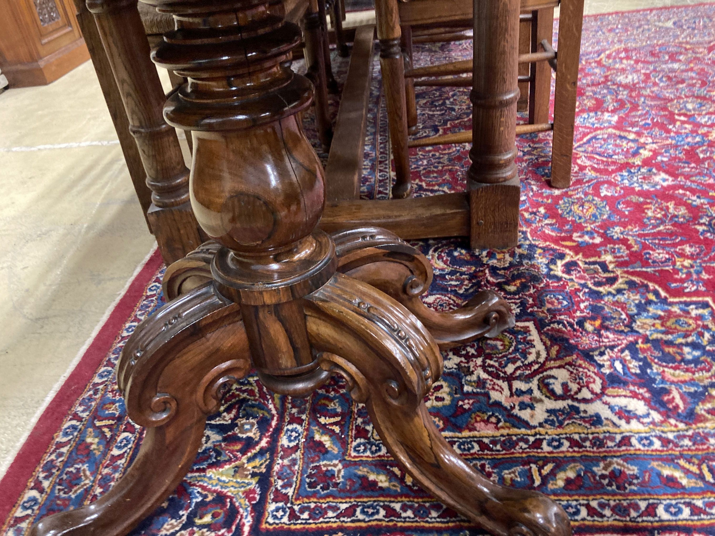 A mid Victorian rectangular rosewood folding tea table, width 92cm, depth 46cm, height 78cm